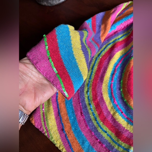 Vintage 2000 Michael Simon Multicolor Striped Cardigan, Psychedelic Rainbow, L - Picture 6 of 16